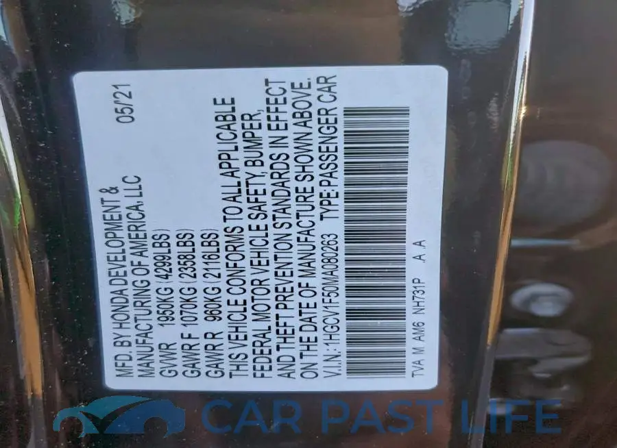 1HGCV1F50MA080263# 13
