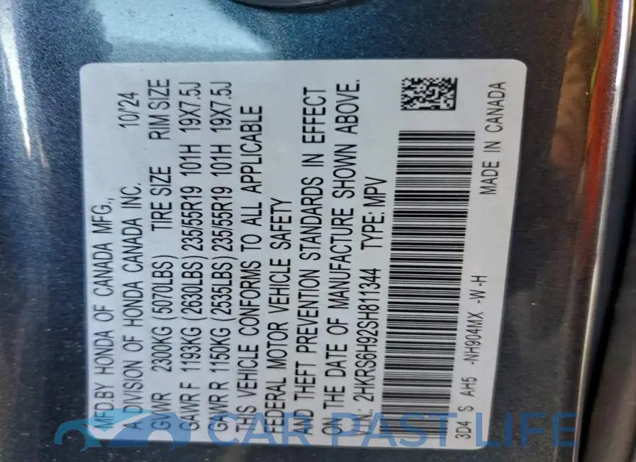2HKRS6H92SH811344# 13