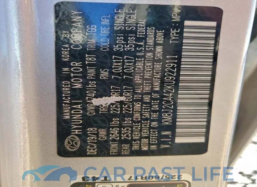 KM8J2CA42KU922911# 13
