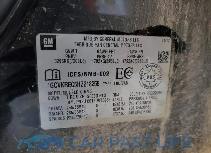 1GCVKREC5HZ218255# 12