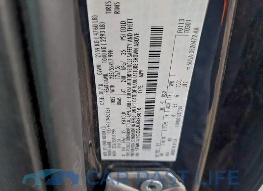 1FMCU9GD6JUB38016# 12