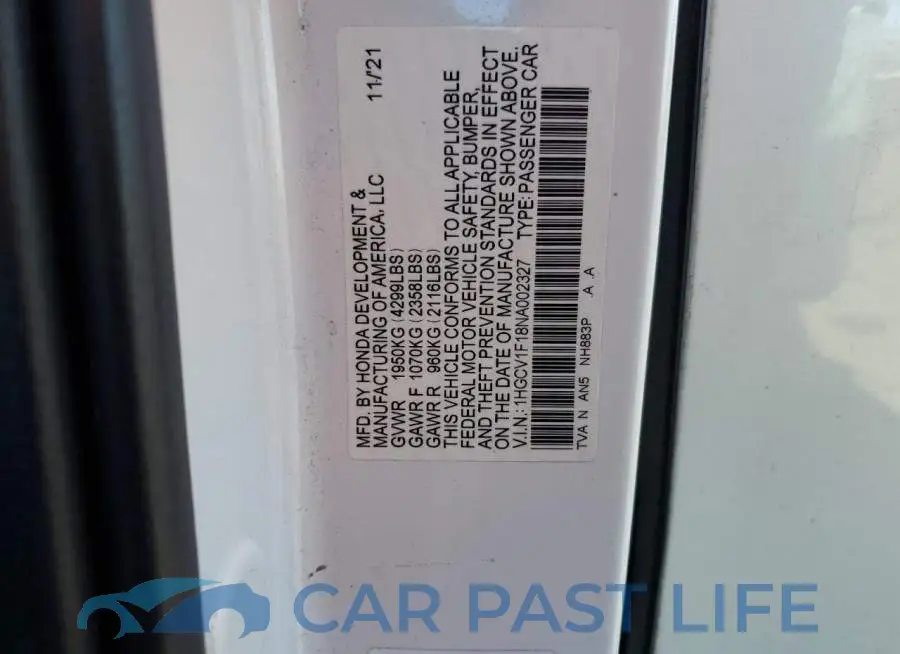 1HGCV1F18NA002327# 12