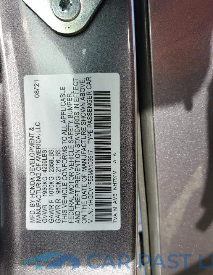 1HGCV1F59MA106617# 12