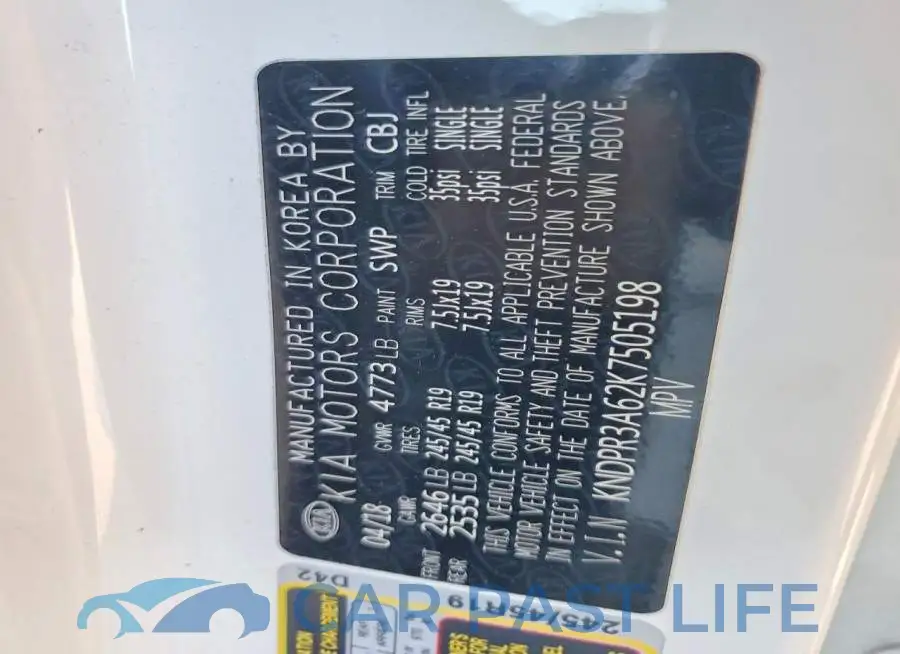 KNDPR3A62K7505198# 14