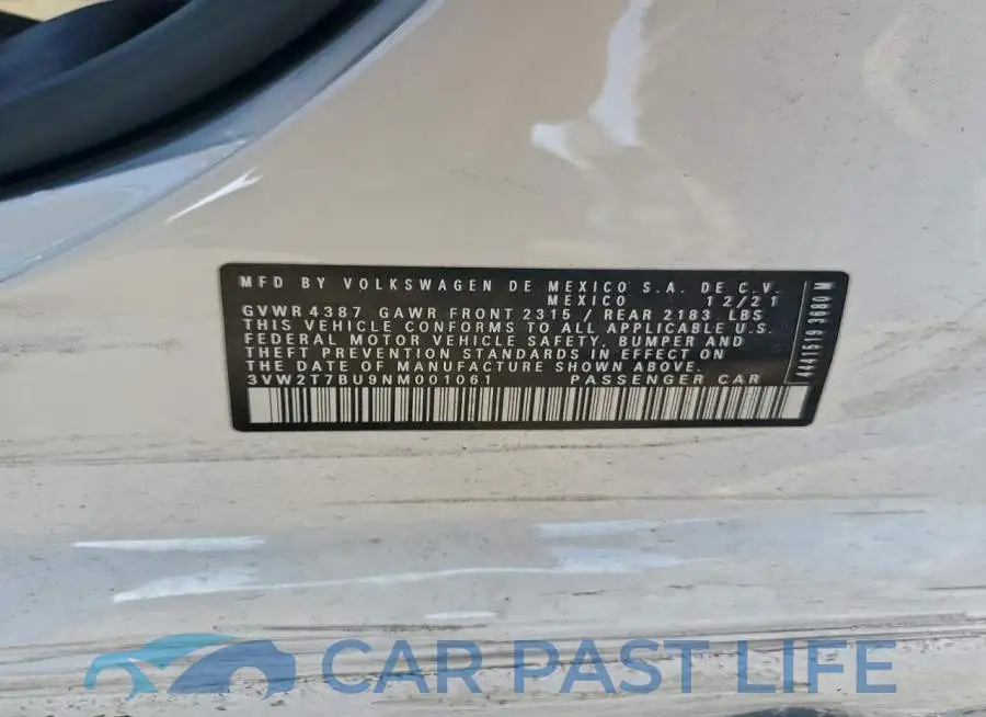 3VW2T7BU9NM001061# 12