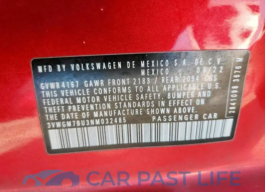 3VWGM7BU3NM032485# 12