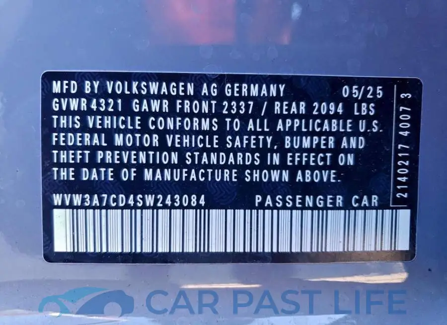 WVW3A7CD4SW243084# 12