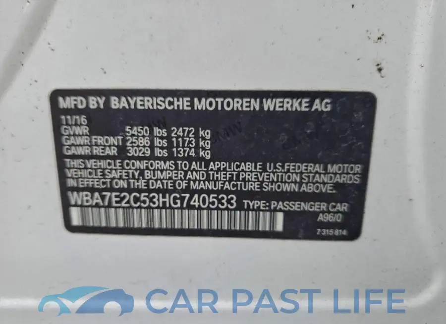 WBA7E2C53HG740533# 12