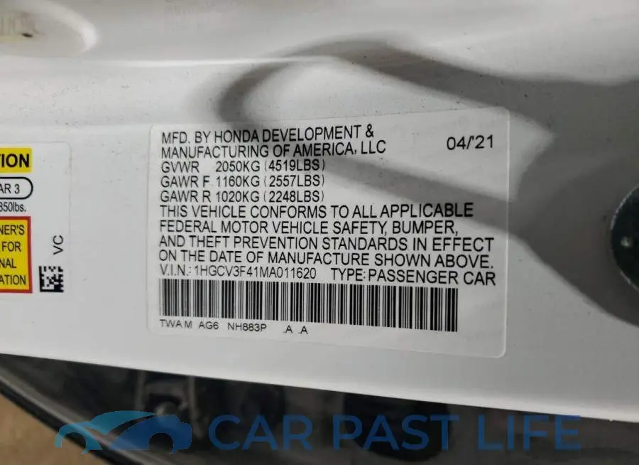 1HGCV3F41MA011620# 12
