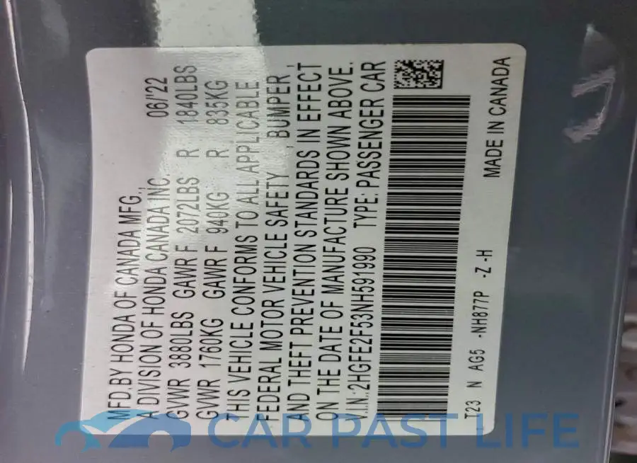 2HGFE2F53NH591990# 12