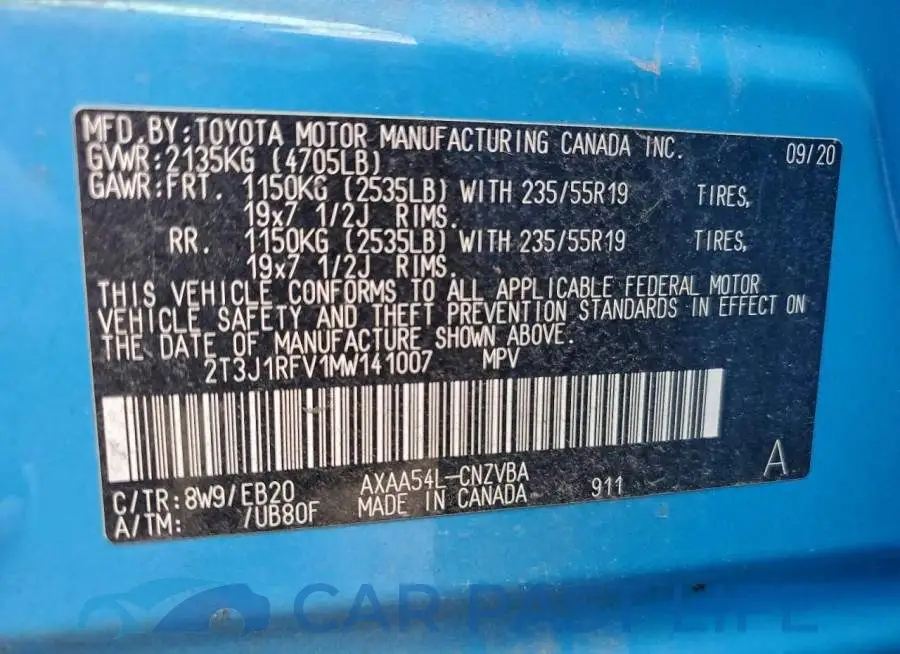 2T3J1RFV1MW141007# 13