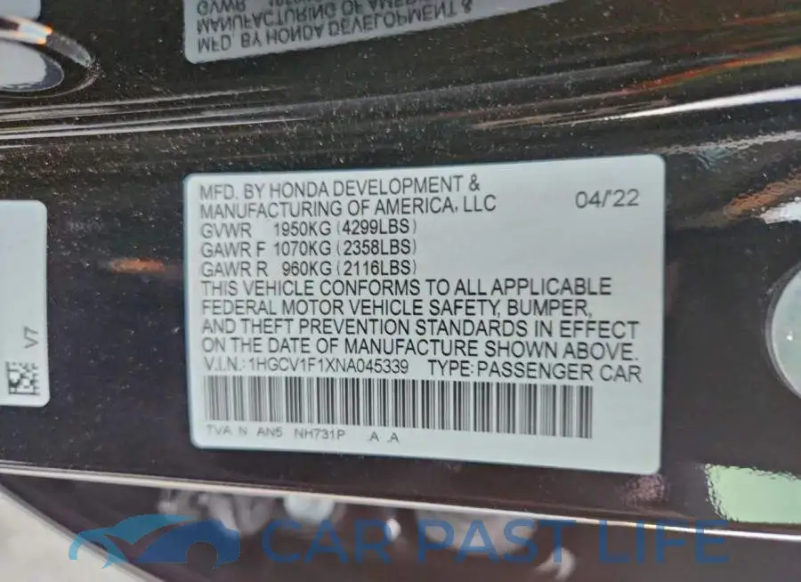 1HGCV1F1XNA045339# 12