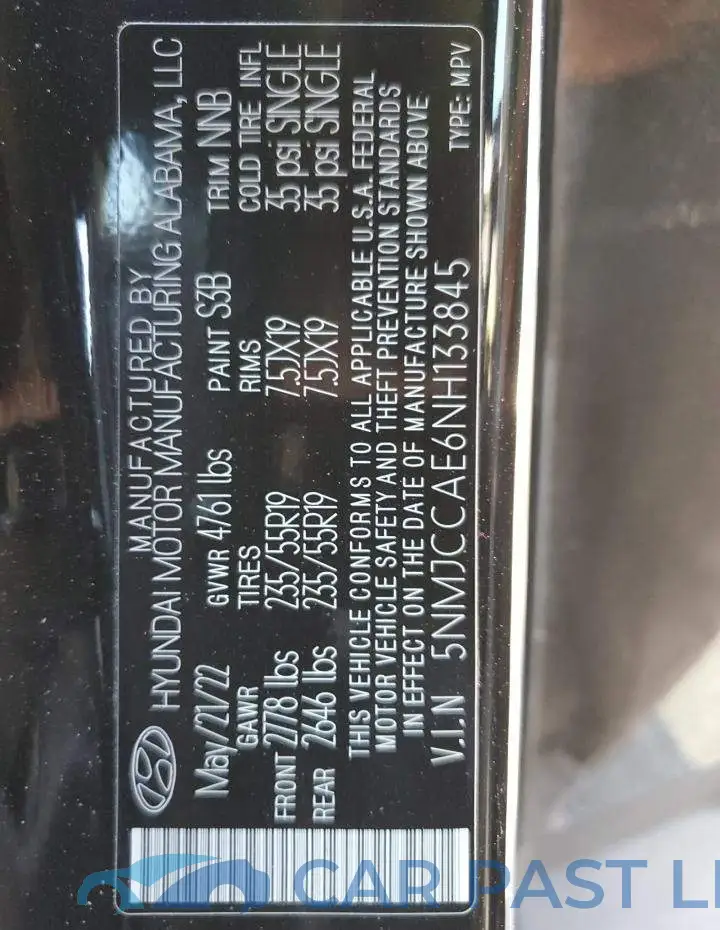 5NMJCCAE6NH133845# 13
