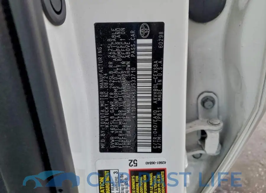 4T1DAACK8SU533710# 12