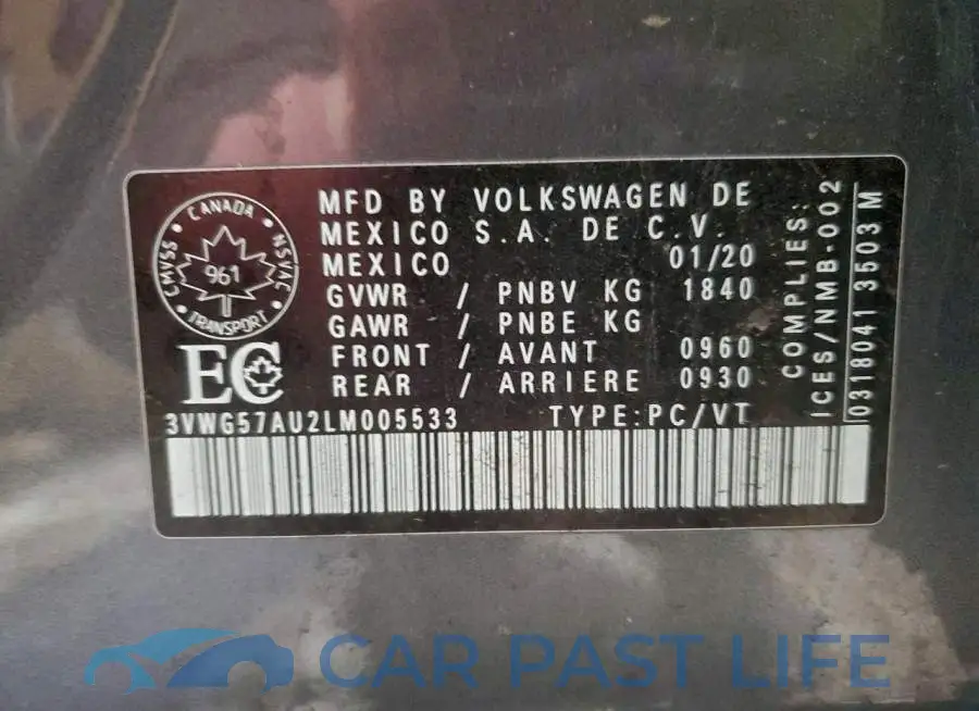 3VWG57AU2LM005533# 12