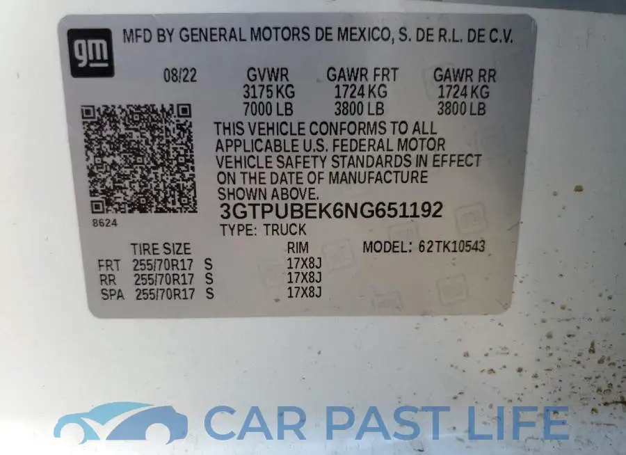 3GTPUBEK6NG651192# 13