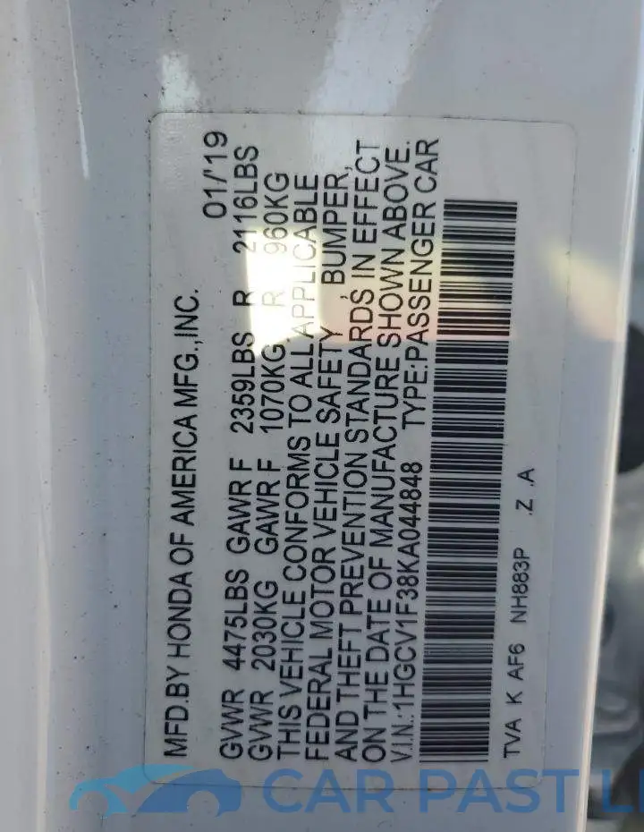 1HGCV1F38KA044848# 12