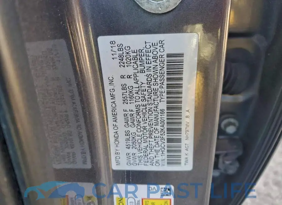 1HGCV3F52KA001166# 12