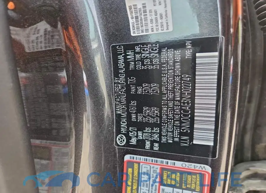 5NMJCCAE3NH022749# 12