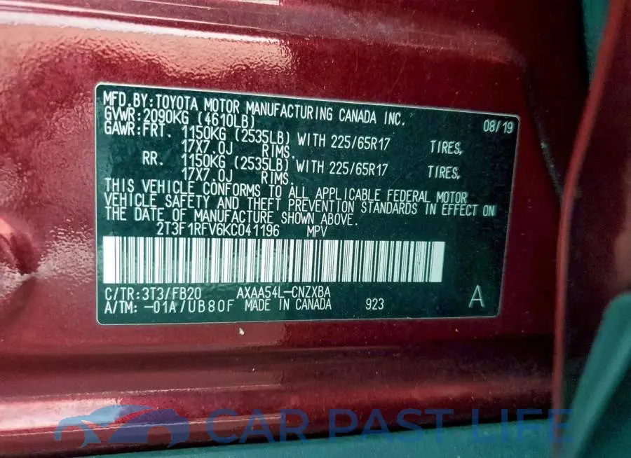 2T3F1RFV6KC041196# 14
