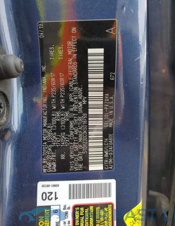 5TDYZ3DC0KS018769# 14