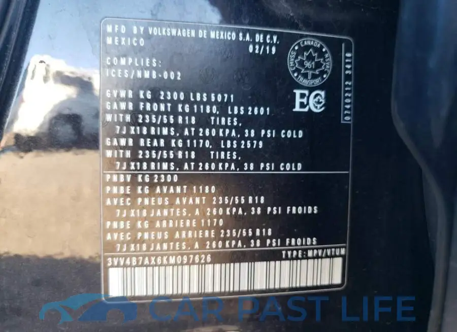 3VV4B7AX6KM097626# 12