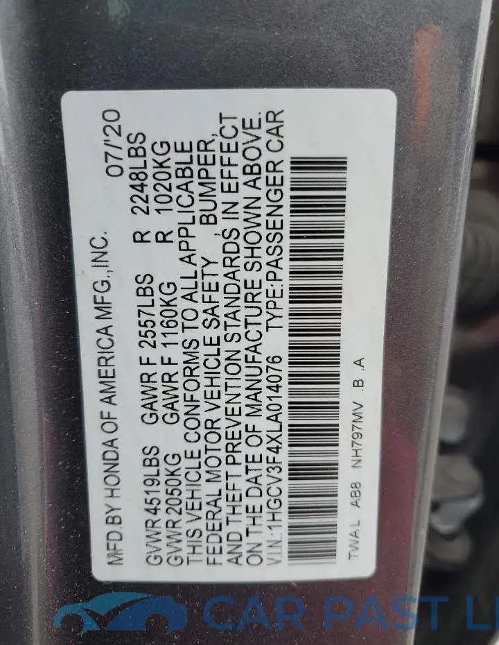 1HGCV3F4XLA014076# 12
