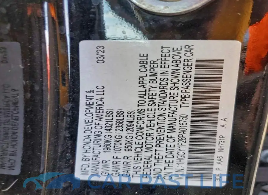 1HGCY1F28PA016750# 12