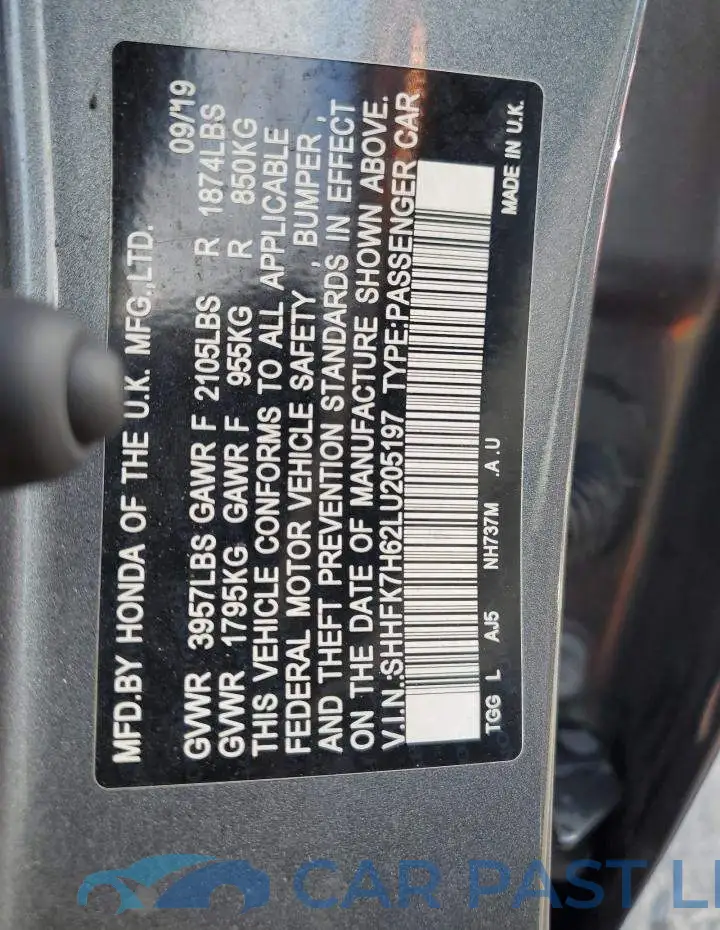 SHHFK7H62LU205197# 13