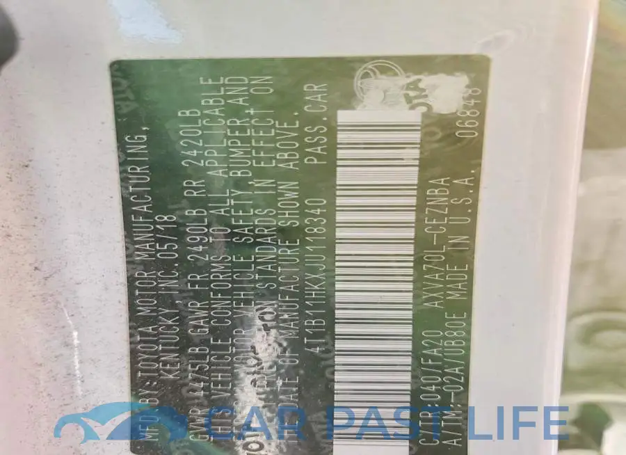 4T1B11HKXJU118340# 12
