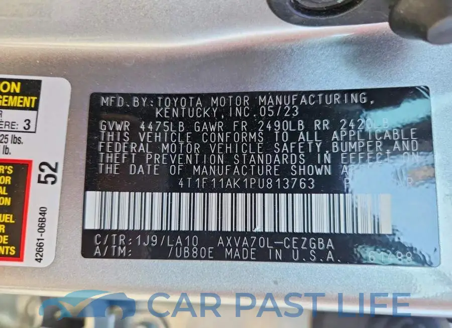 4T1F11AK1PU813763# 12