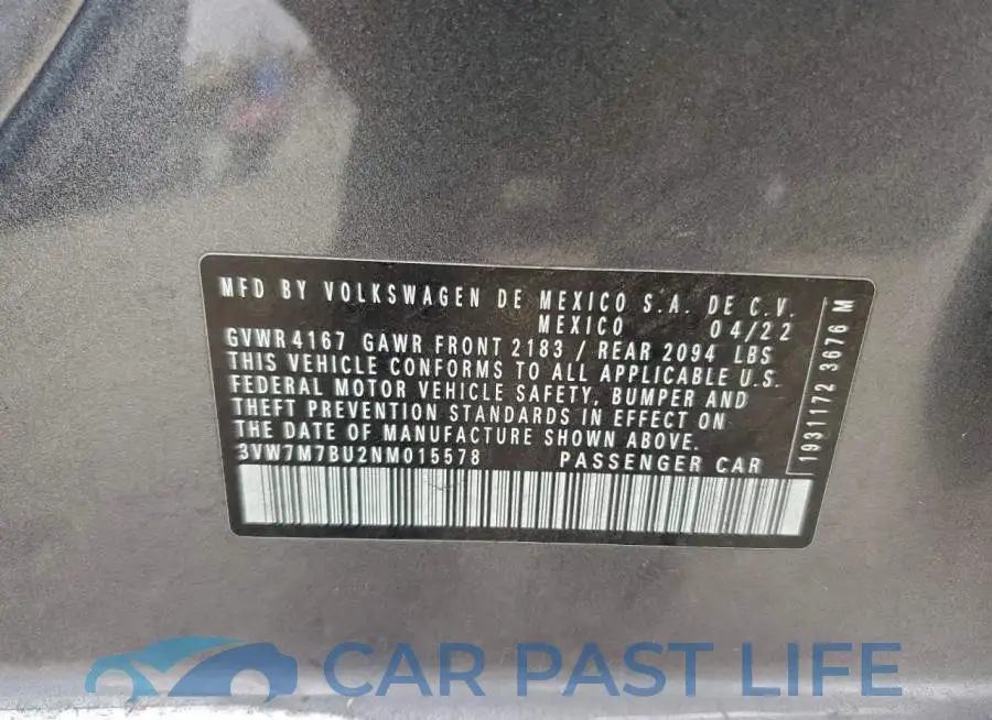3VW7M7BU2NM015578# 12
