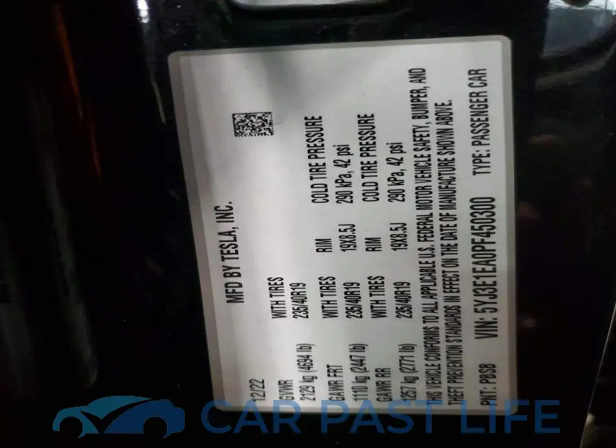 5YJ3E1EA0PF450300# 12