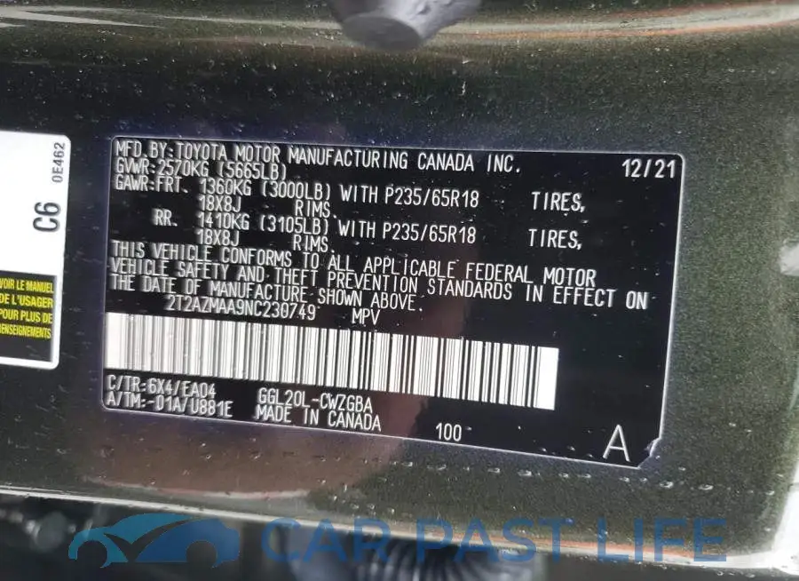 2T2AZMAA9NC230749# 14