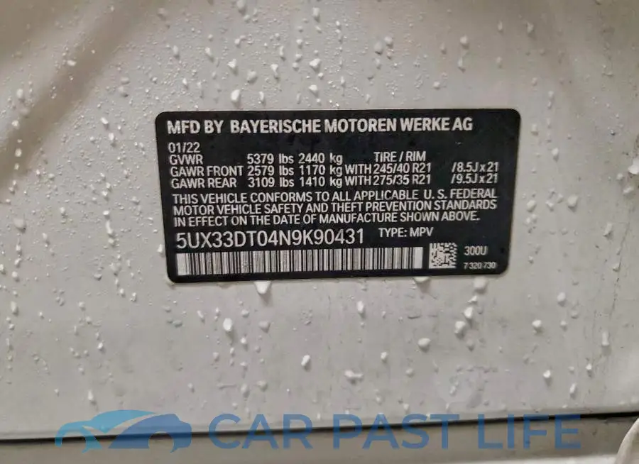 5UX33DT04N9K90431# 12