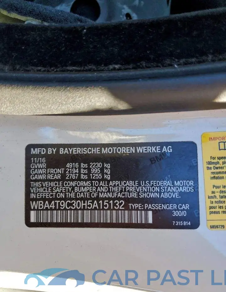WBA4T9C30H5A15132# 12