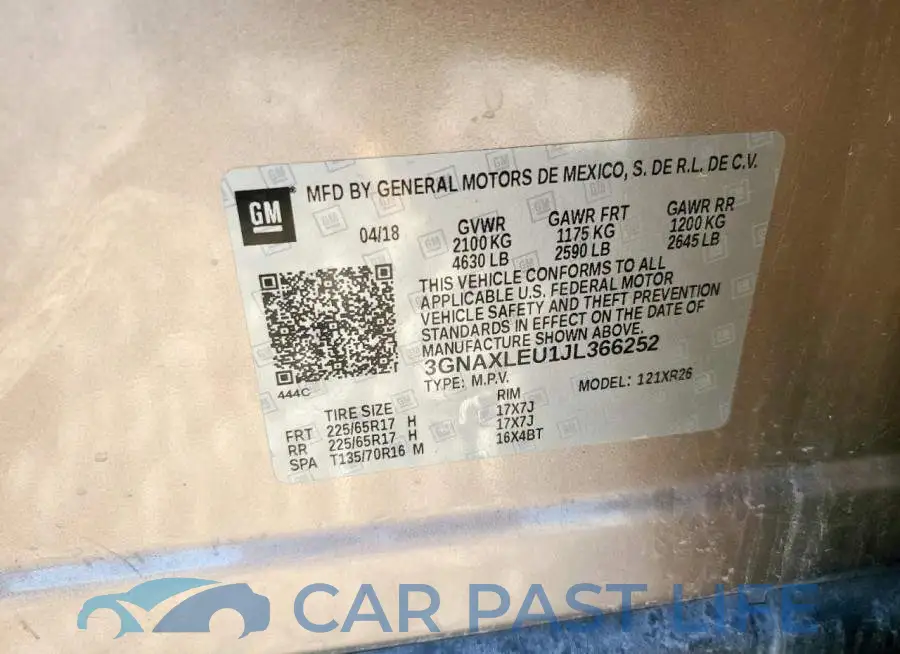 3GNAXLEU1JL366252# 12