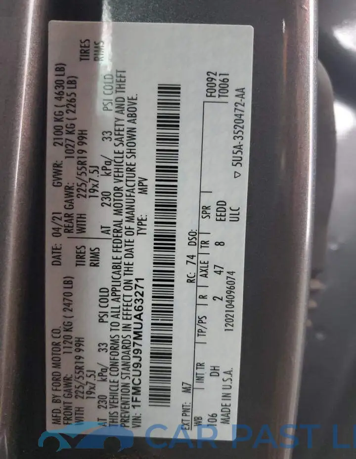 1FMCU9J97MUA63271# 14