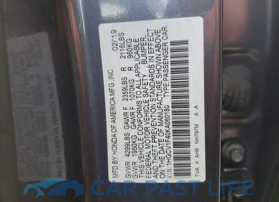 1HGCV1F40KA060180# 11