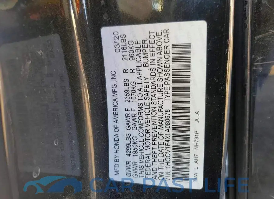 1HGCV1F4XLA080678# 13