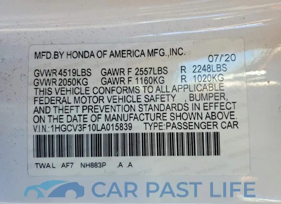 1HGCV3F10LA015839# 12