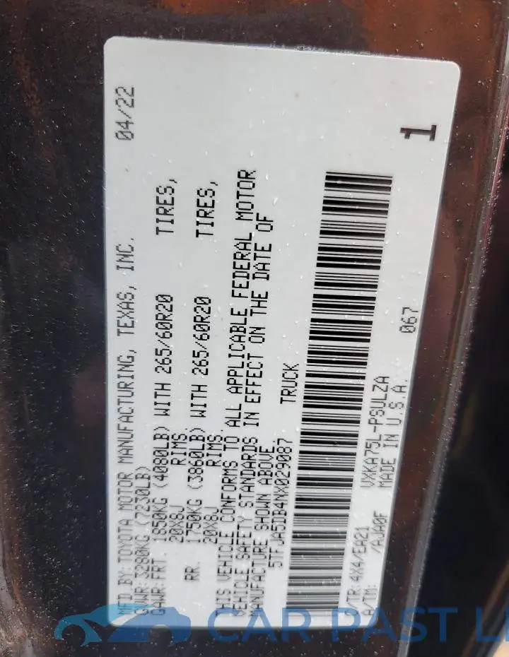 5TFJA5DB4NX029087# 12