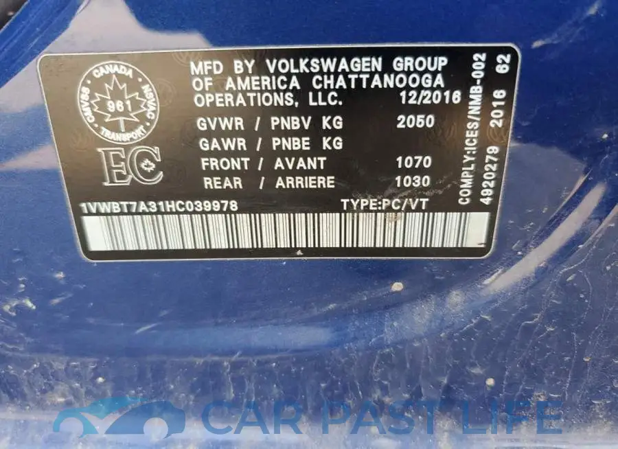 1VWBT7A31HC039978# 13