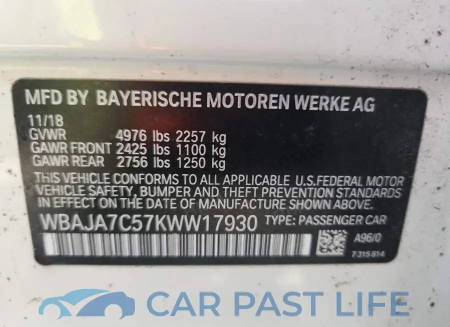 WBAJA7C57KWW17930# 12