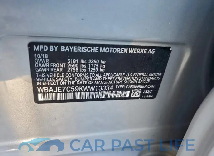 WBAJE7C59KWW13334# 12