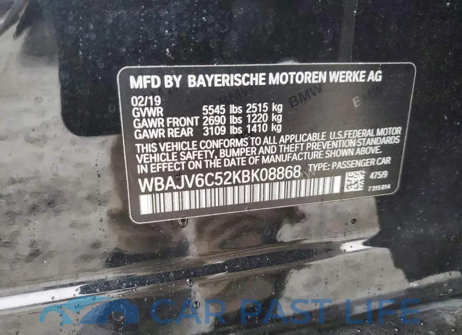WBAJV6C52KBK08868# 12
