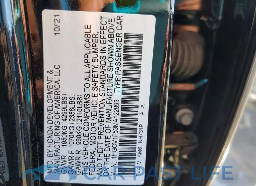 1HGCV1F53MA122893# 13