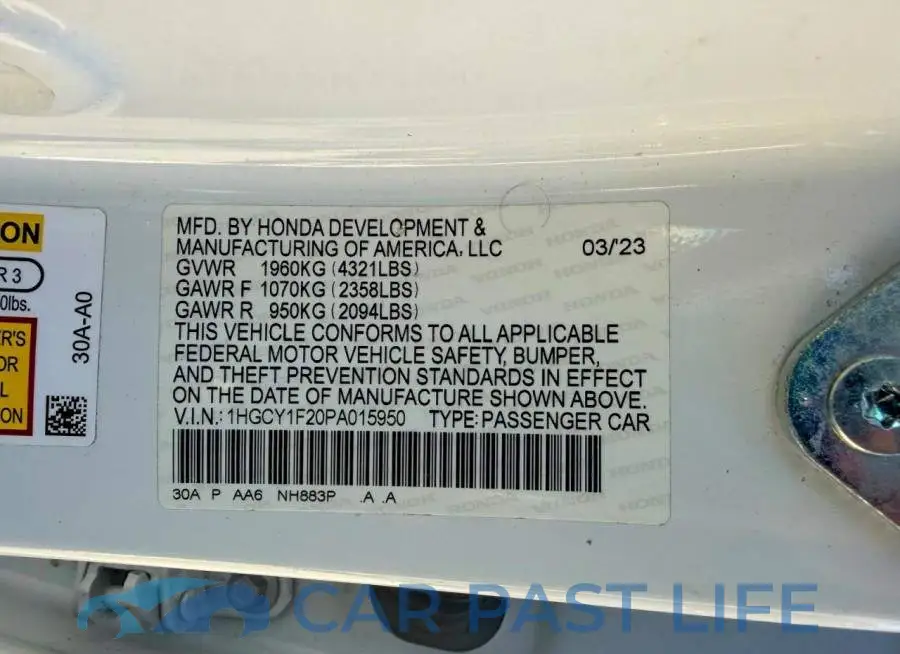 1HGCY1F20PA015950# 10