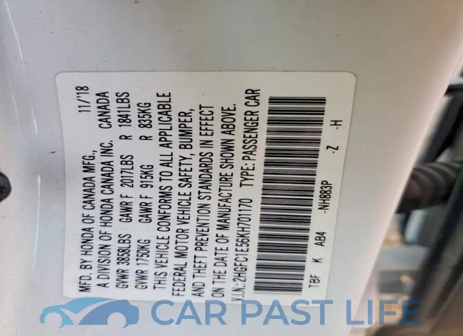 2HGFC1E56KH701170# 12