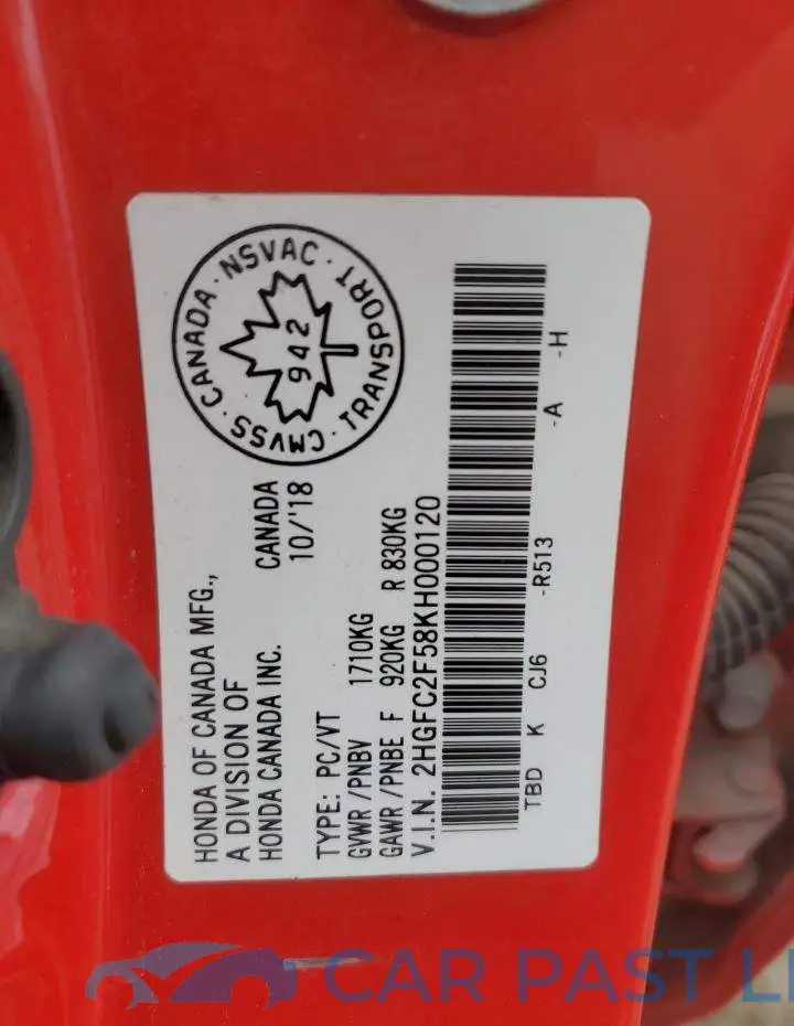 2HGFC2F58KH000120# 12